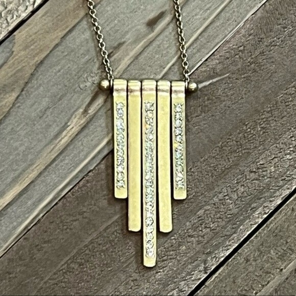 J.Crew Vertical Bar Brass Rhinestone Necklace - Picture 1 of 7